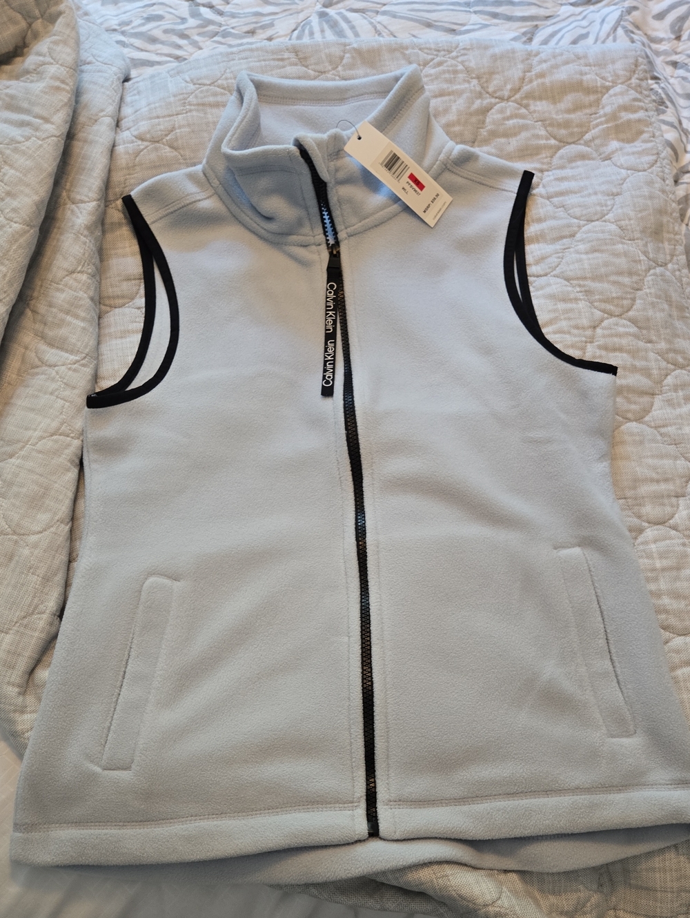 Calvin Klein XS Pale Blue Fleece Vest with Black Trim